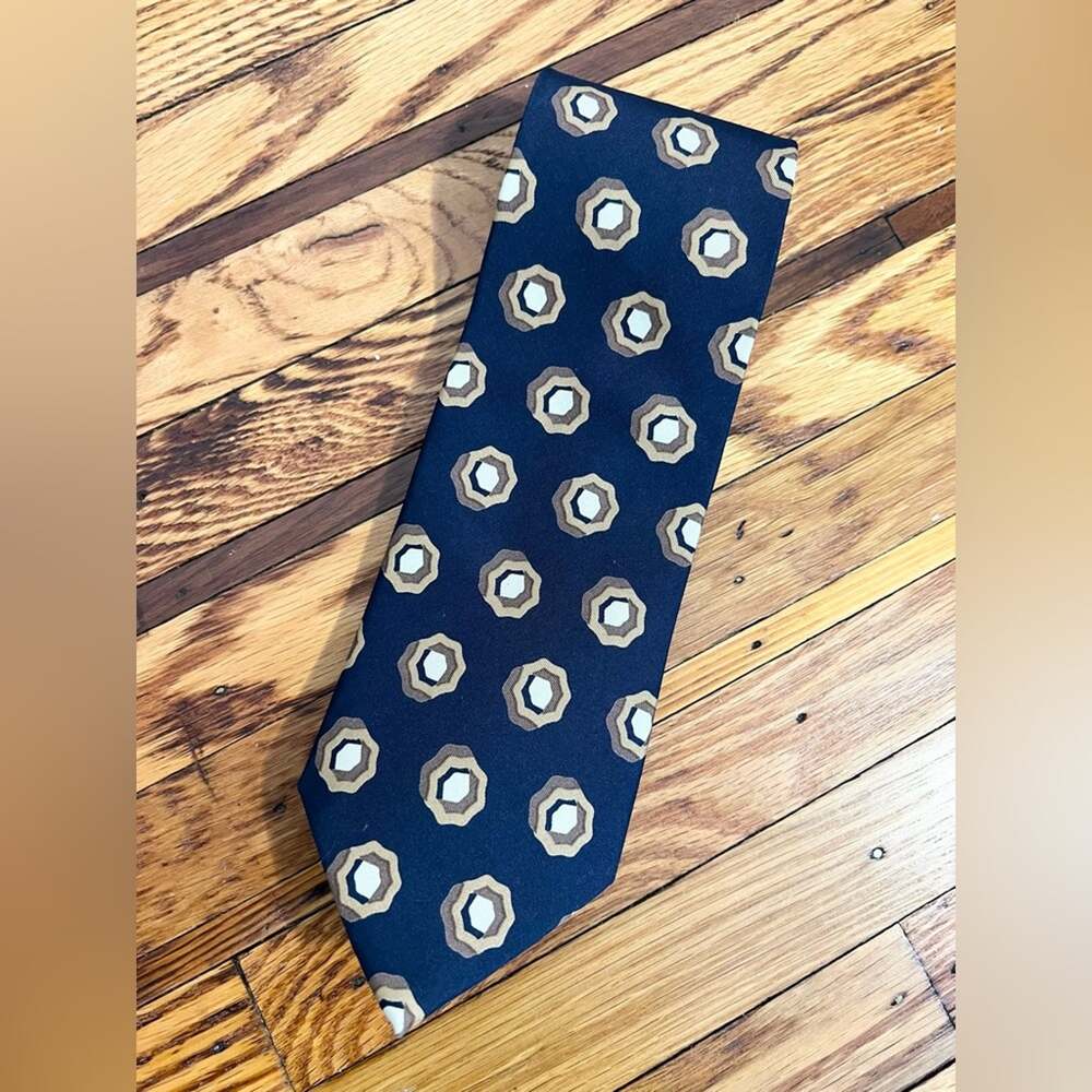 Burberry vintage blue silk tie abstract print mens office business casual event